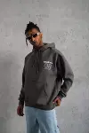Erkek 98 Baskılı Kapşonlu Sweat - Gri-2