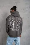 Erkek 98 Baskılı Kapşonlu Sweat - Gri-3