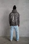 Erkek 98 Baskılı Kapşonlu Sweat - Gri-4