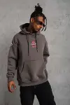 Erkek Maske Baskılı Kapüşonlu Sweat - Gri-2