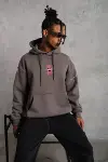 Erkek Maske Baskılı Kapüşonlu Sweat - Gri-3