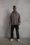 Erkek Maske Baskılı Kapüşonlu Sweat - Gri-4