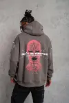 Erkek Maske Baskılı Kapüşonlu Sweat - Gri-1