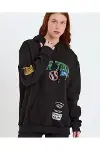 Baskılı Kapüşonlu Sweatshirt - Siyah-2