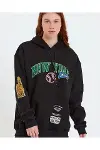 Baskılı Kapüşonlu Sweatshirt - Siyah-1