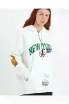 Baskılı Kapüşonlu Sweatshirt - Beyaz-2