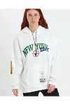 Baskılı Kapüşonlu Sweatshirt - Beyaz-1