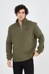 Erkek Yarım Fermuarlı Baskılı Sweat - Yeşil-4