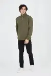 Erkek Yarım Fermuarlı Baskılı Sweat - Yeşil-1