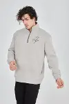 Erkek Yarım Fermuarlı Baskılı Sweat - Boyalı Gri-3
