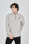 Erkek Yarım Fermuarlı Baskılı Sweat - Boyalı Gri-4