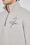 Erkek Yarım Fermuarlı Baskılı Sweat - Boyalı Gri-1