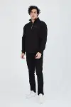Erkek Yarım Fermuarlı Baskılı Sweat - Siyah-1