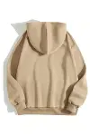 Erkek Düz Kapüşonlu Sweat - Bej-2