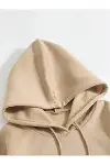 Erkek Düz Kapüşonlu Sweat - Bej-4