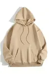 Erkek Düz Kapüşonlu Sweat - Bej-1
