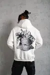 Erkek Kanguru Cep Baskılı Kapüşonlu Sweatshirt - Beyaz-2