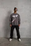 Erkek Güvercin Baskılı Sweatshirt - Gri-2