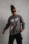 Erkek Güvercin Baskılı Sweatshirt - Gri-3
