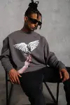 Erkek Güvercin Baskılı Sweatshirt - Gri-4