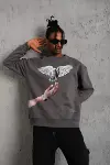 Erkek Güvercin Baskılı Sweatshirt - Gri-1