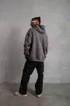 Erkek Düz Kapüşonlu Sweat - Gri-2