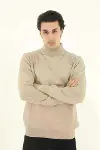 Erkek Yarım Balıkçı Yaka Triko Kazak - Bej-1