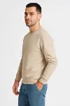 Erkek Üç İplik Düz Bisiklet Yaka SweatShirt - Bej-2