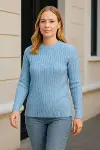 Bisiklet Yuvarlak Yaka Triko Kazak Pamuklu Kalın Fitilli Dokuma, Regular Fit Uzun Kollu Kışlık Model - Bebe Mavisi-3