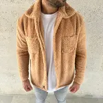 Erkek Pelüş Polar Hırka Gömlek – Yakalı, İlik Düğmeli, Göğüs Cepli, Yumuşak Dokulu Kışlık Regular Fit Rahat Günlük Model - Açık Kahve-2