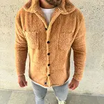 Erkek Pelüş Polar Hırka Gömlek – Yakalı, İlik Düğmeli, Göğüs Cepli, Yumuşak Dokulu Kışlık Regular Fit Rahat Günlük Model - Açık Kahve-3