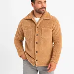Erkek Pelüş Polar Hırka Gömlek – Yakalı, İlik Düğmeli, Göğüs Cepli, Yumuşak Dokulu Kışlık Regular Fit Rahat Günlük Model - Açık Kahve-1