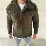 Erkek Pelüş Polar Hırka Gömlek – Yakalı, İlik Düğmeli, Göğüs Cepli, Yumuşak Dokulu Kışlık Regular Fit Rahat Günlük Model - Haki-2
