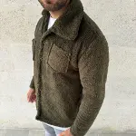 Erkek Pelüş Polar Hırka Gömlek – Yakalı, İlik Düğmeli, Göğüs Cepli, Yumuşak Dokulu Kışlık Regular Fit Rahat Günlük Model - Haki-3