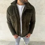 Erkek Pelüş Polar Hırka Gömlek – Yakalı, İlik Düğmeli, Göğüs Cepli, Yumuşak Dokulu Kışlık Regular Fit Rahat Günlük Model - Haki-4