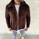 Erkek Pelüş Polar Hırka Gömlek – Yakalı, İlik Düğmeli, Göğüs Cepli, Yumuşak Dokulu Kışlık Regular Fit Rahat Günlük Model - Kahverengi-2