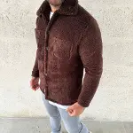 Erkek Pelüş Polar Hırka Gömlek – Yakalı, İlik Düğmeli, Göğüs Cepli, Yumuşak Dokulu Kışlık Regular Fit Rahat Günlük Model - Kahverengi-3