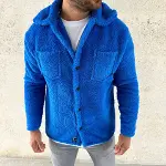 Erkek Pelüş Polar Hırka Gömlek – Yakalı, İlik Düğmeli, Göğüs Cepli, Yumuşak Dokulu Kışlık Regular Fit Rahat Günlük Model - Saks Mavisi-3