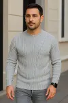 Erkek Fitilli Triko Kazak 2’li Set – Siyah - Gri, Kalın Dokuma Pamuklu Regular Fit Bisiklet Yaka Uzun Kollu Rahat Kışlık Kazak Kombini-3