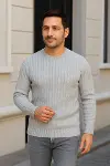 Erkek Fitilli Triko Kazak 2’li Set – Siyah - Gri, Kalın Dokuma Pamuklu Regular Fit Bisiklet Yaka Uzun Kollu Rahat Kışlık Kazak Kombini-4