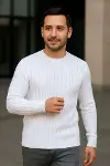 Erkek Fitilli Triko Kazak 2’li Set – Siyah - Beyaz, Kalın Dokuma Pamuklu Regular Fit Bisiklet Yaka Uzun Kollu Rahat Kışlık Kazak Kombini-3