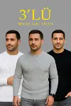 Erkek Fitilli Triko Kazak 3’lü Set – Beyaz, Gri, SiyahKalın Dokuma Pamuklu Regular Fit Bisiklet Yaka Uzun Kollu Kışlık Ve Baharlık Rahat Triko Kombini-1