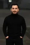 Erkek Fitilli Triko Kazak 2li Set Beyaz Siyah Regular Balıkcı Yaka Tam Boğazlı Triko Seti Modeli Kazak-2