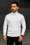 Erkek Fitilli Triko Kazak 2li Set Beyaz Siyah Regular Balıkcı Yaka Tam Boğazlı Triko Seti Modeli Kazak-3