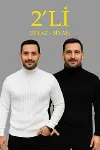 Erkek Fitilli Triko Kazak 2li Set Beyaz Siyah Regular Balıkcı Yaka Tam Boğazlı Triko Seti Modeli Kazak-1