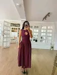 Kolsuz Uzun Kabardin Elbise - Bordo-1