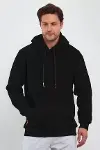 Erkek Uzun Kol Kapşonlu Basic Sweatshirt Hoodie - Siyah-1