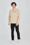 Erkek Yarım Fermuarlı Baskılı Sweat - Bej-1