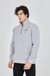 Erkek Yarım Fermuarlı Baskılı Sweat - Gri-4
