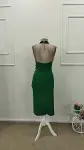 Kadın Tek Omuzdan Acık Onden Fıyonk Bagcık Detaylı Yırtmaçlı Midi Ithal Krep Elbise-6